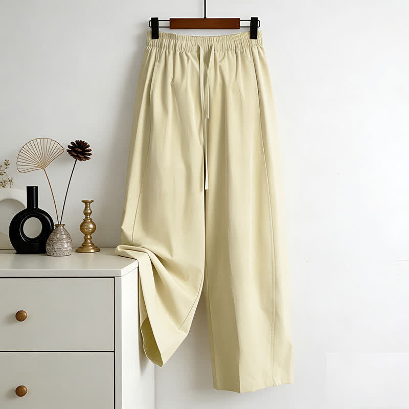 Buddha Stones Pantalon d'été minimaliste à cordon de serrage, uni, jambes larges, avec poches, pour femme - image 1