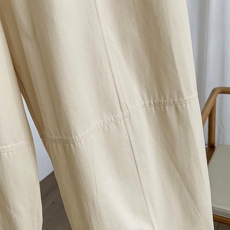 Buddha Stones Pantalon harem uni à boutons pour femme, style décontracté d'été, avec poches - image 10