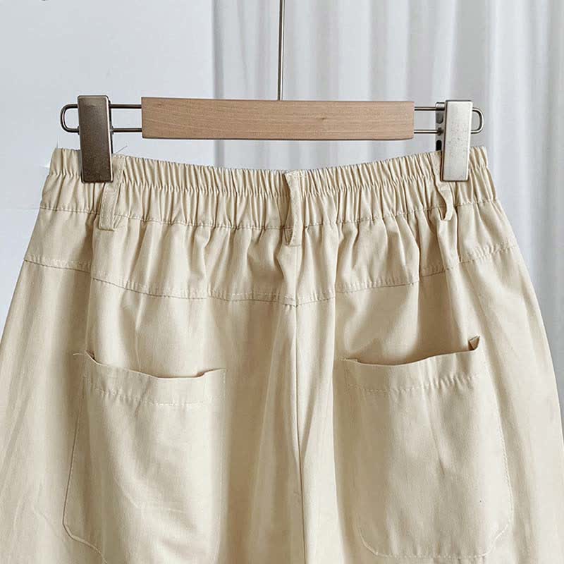 Buddha Stones Pantalon harem uni à boutons pour femme, style décontracté d'été, avec poches - image 8