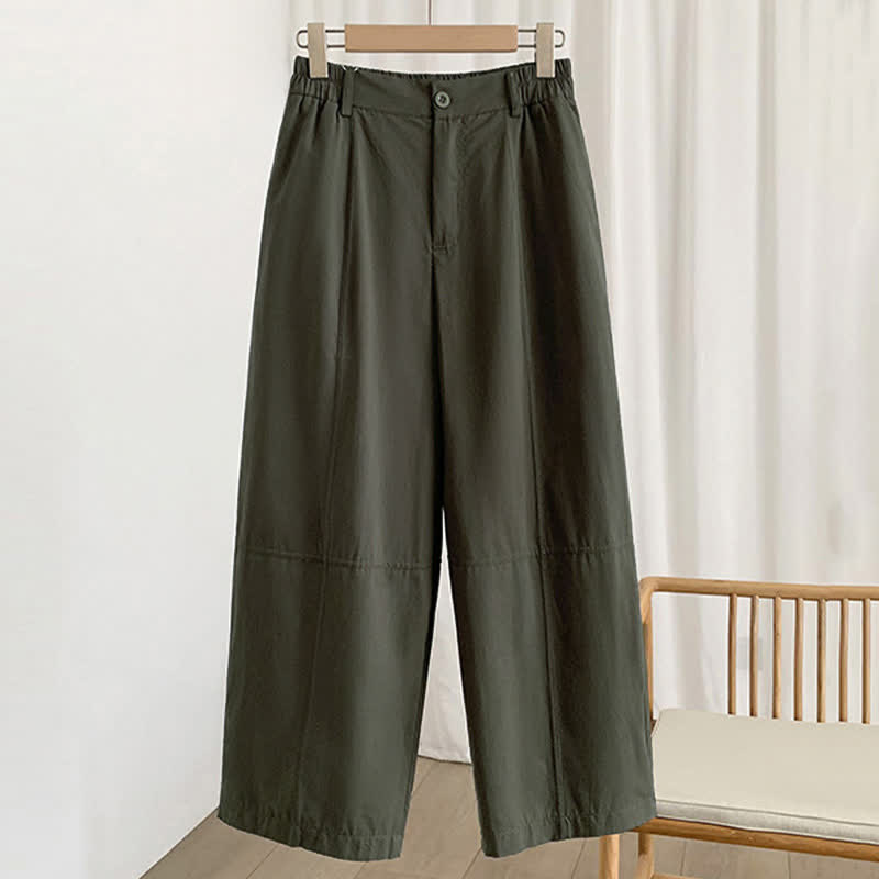 Buddha Stones Pantalon harem uni à boutons pour femme, style décontracté d'été, avec poches - Vert olive foncé - US8-10，UK/AU12-14，EU40-42 (2XL) - image 0