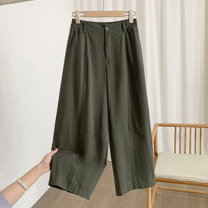 Buddha Stones Pantalon harem uni à boutons pour femme, style décontracté d'été, avec poches - image 1