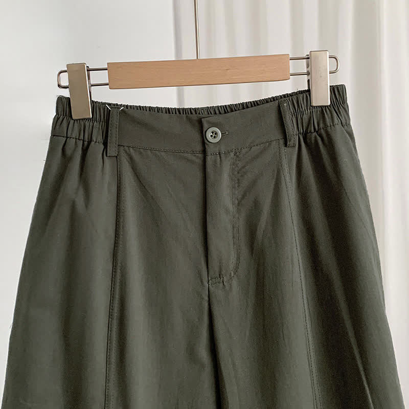 Buddha Stones Pantalon harem uni à boutons pour femme, style décontracté d'été, avec poches - image 2