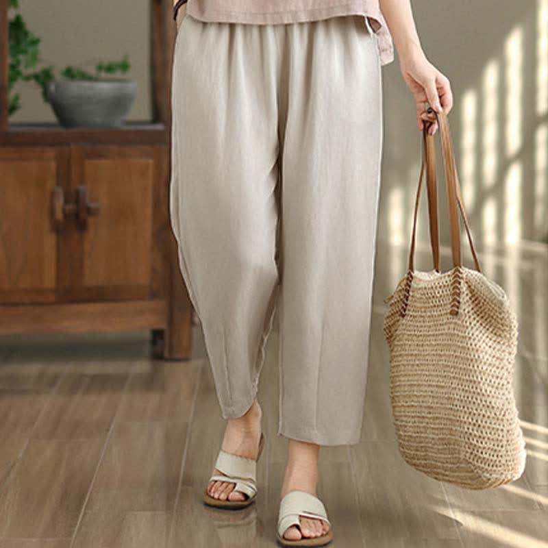 Buddha Stones Pantalon fuselé uni décontracté d'été pour femme avec poches - image 10