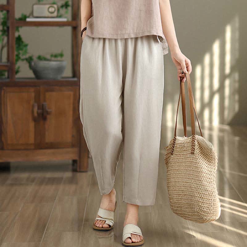 Buddha Stones Pantalon fuselé uni décontracté d'été pour femme avec poches - image 9
