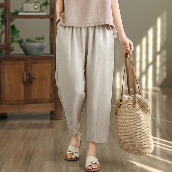 Buddha Stones Pantalon fuselé uni décontracté d'été pour femme avec poches - image 9