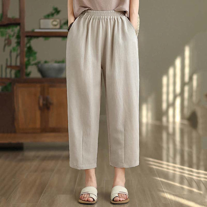 Buddha Stones Pantalon fuselé uni décontracté d'été pour femme avec poches - image 15