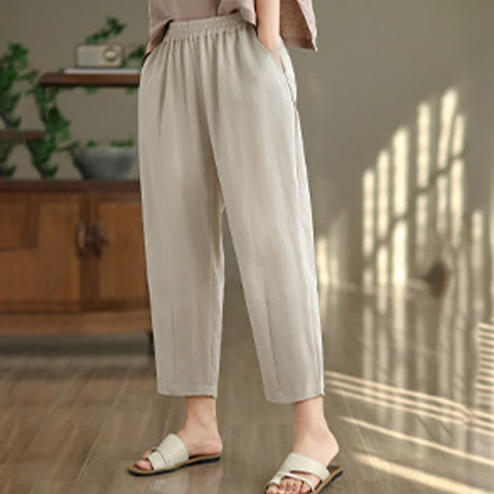 Buddha Stones Pantalon fuselé uni décontracté d'été pour femme avec poches - image 12