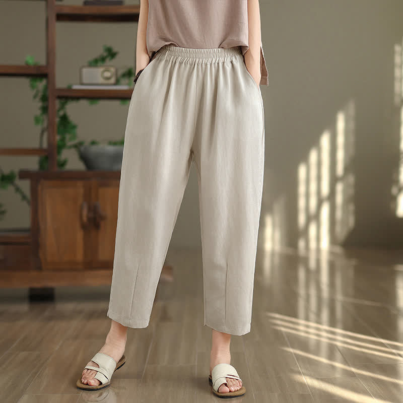 Buddha Stones Pantalon fuselé uni décontracté d'été pour femme avec poches - Beige - US8-10，UK/AU12-14，EU40-42 (2XL) - image 8