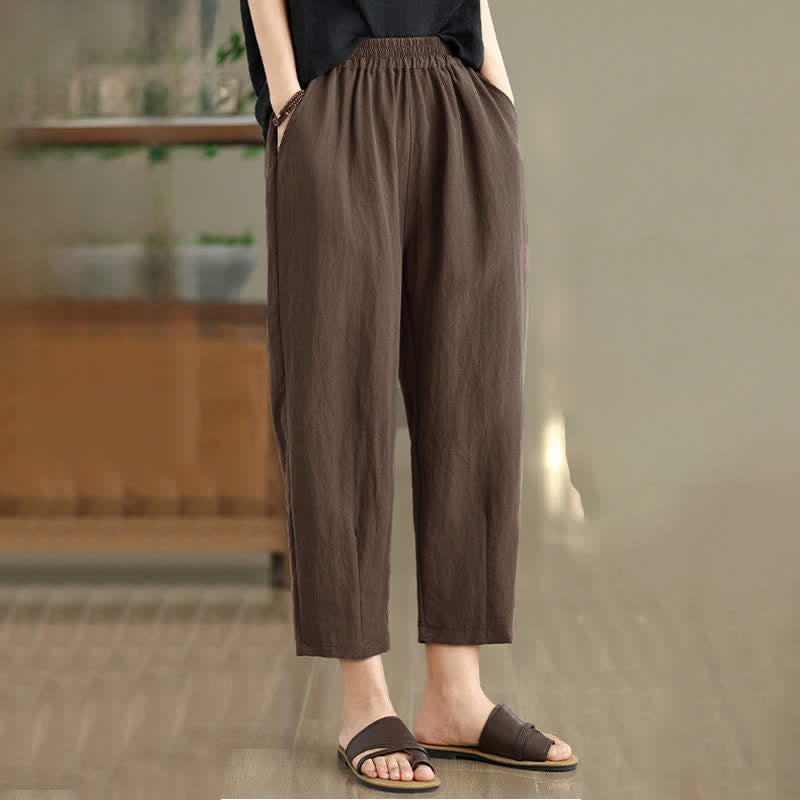 Buddha Stones Pantalon fuselé uni décontracté d'été pour femme avec poches - image 3