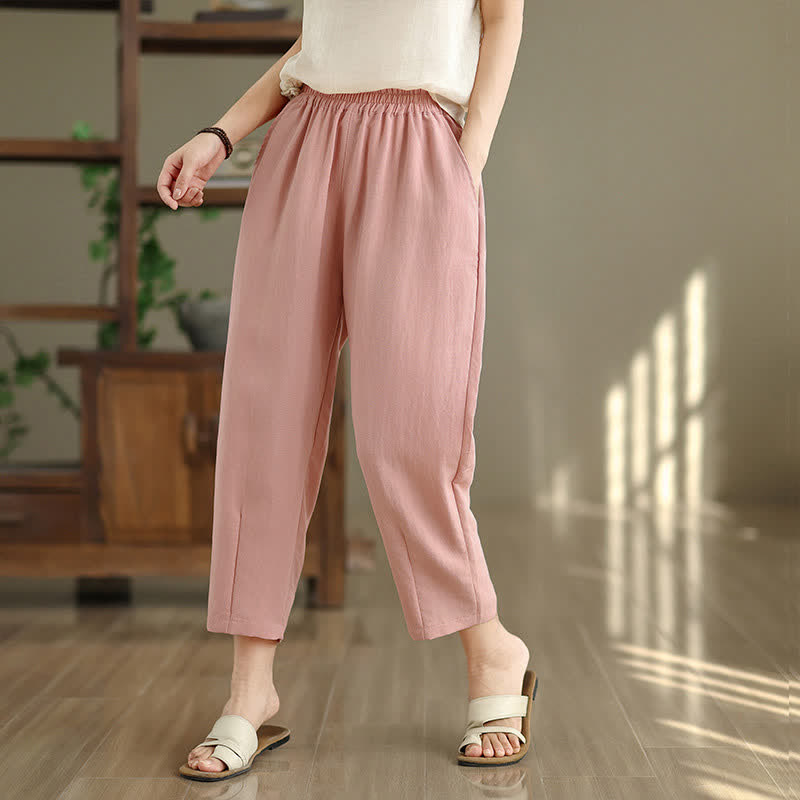 Buddha Stones Pantalon fuselé uni décontracté d'été pour femme avec poches - image 21