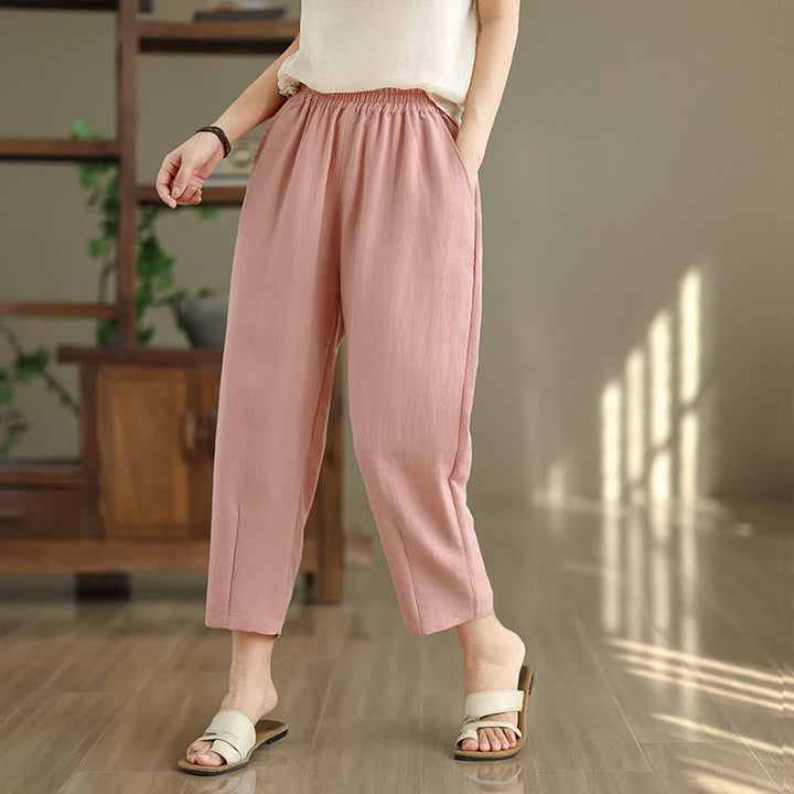 Buddha Stones Pantalon fuselé uni décontracté d'été pour femme avec poches - image 21