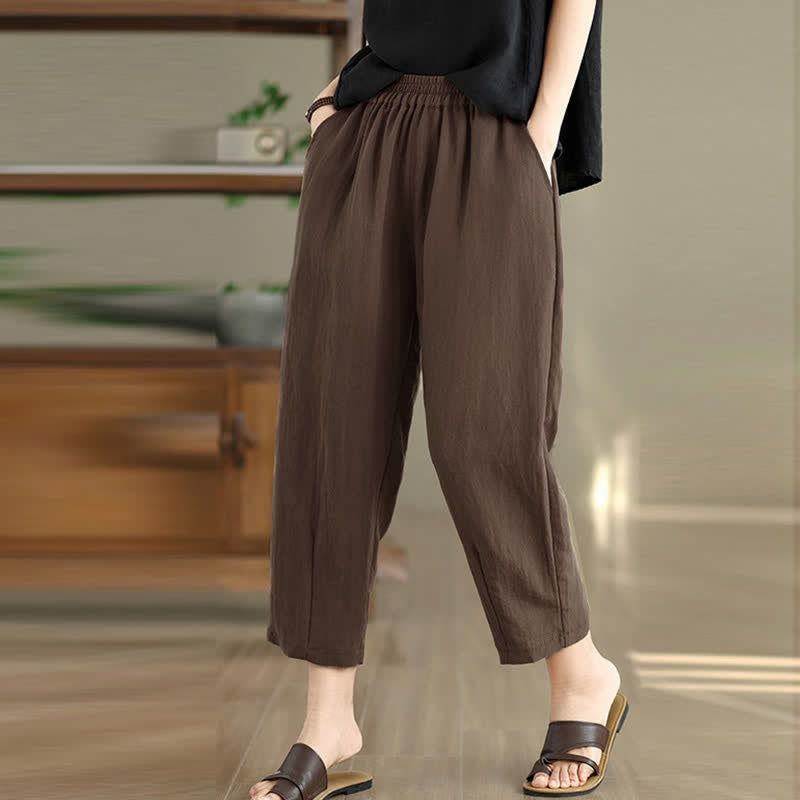 Buddha Stones Pantalon fuselé uni décontracté d'été pour femme avec poches - image 1
