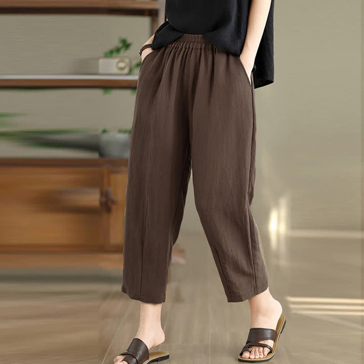 Buddha Stones Pantalon fuselé uni décontracté d'été pour femme avec poches - image 1
