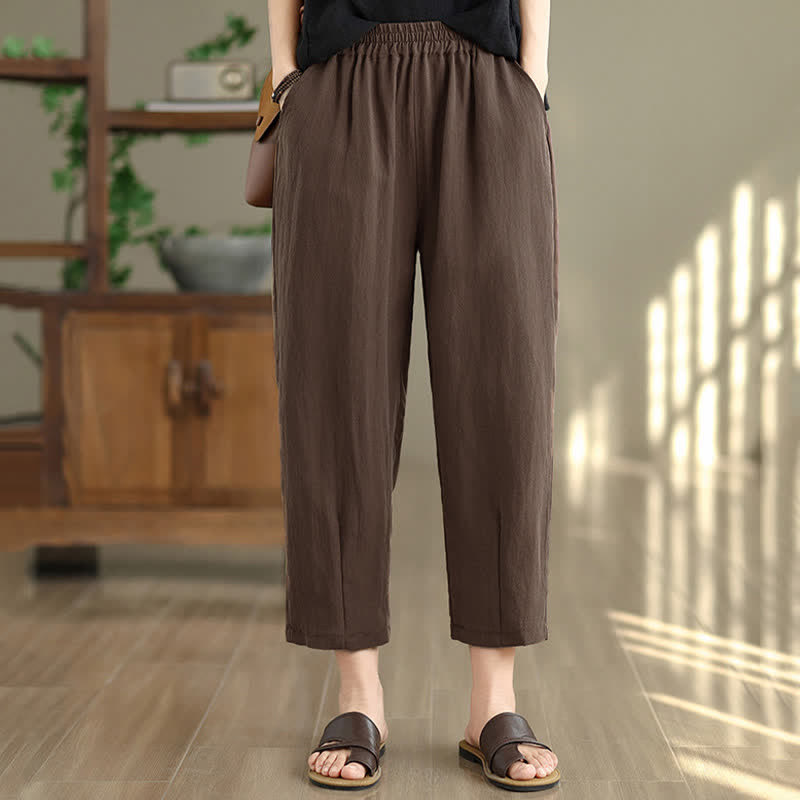 Buddha Stones Pantalon fuselé uni décontracté d'été pour femme avec poches - image 5