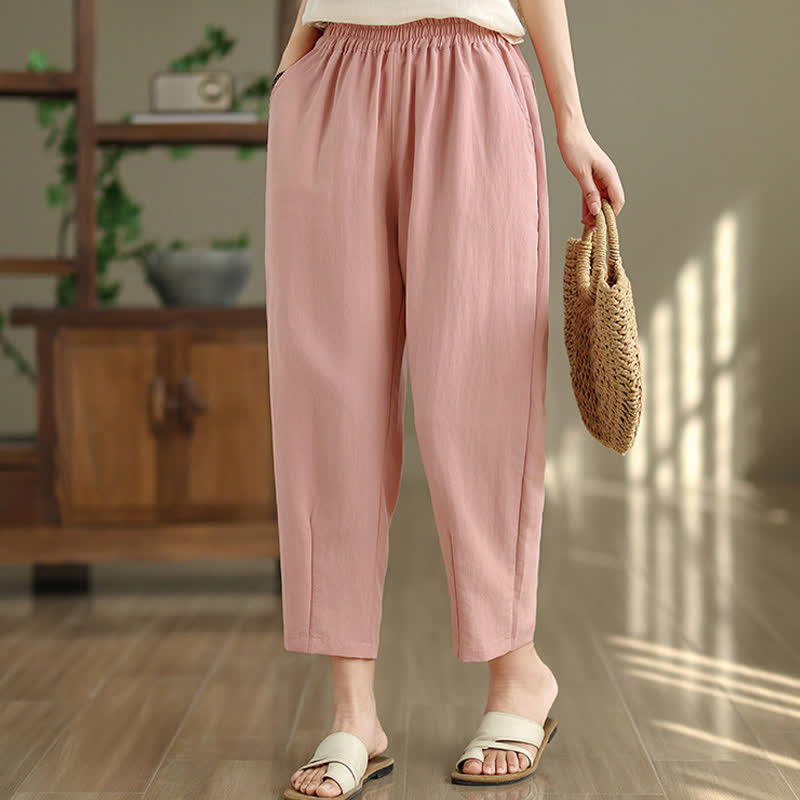 Buddha Stones Pantalon fuselé uni décontracté d'été pour femme avec poches - image 19