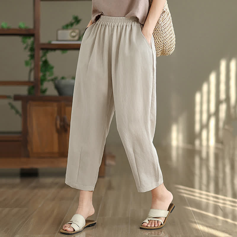 Buddha Stones Pantalon fuselé uni décontracté d'été pour femme avec poches - image 13