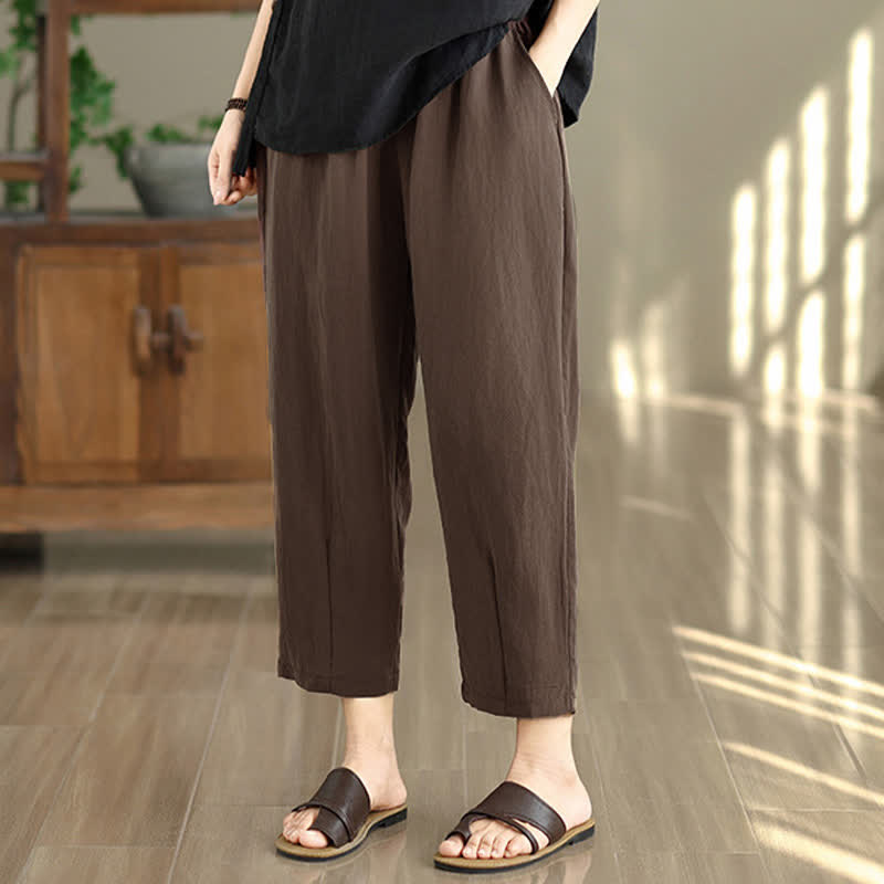 Buddha Stones Pantalon fuselé uni décontracté d'été pour femme avec poches - image 6