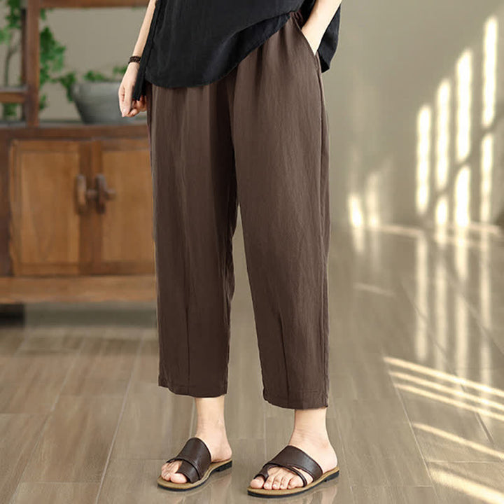 Buddha Stones Pantalon fuselé uni décontracté d'été pour femme avec poches - image 6