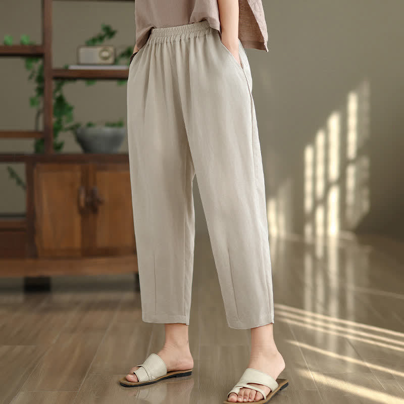 Buddha Stones Pantalon fuselé uni décontracté d'été pour femme avec poches - image 11
