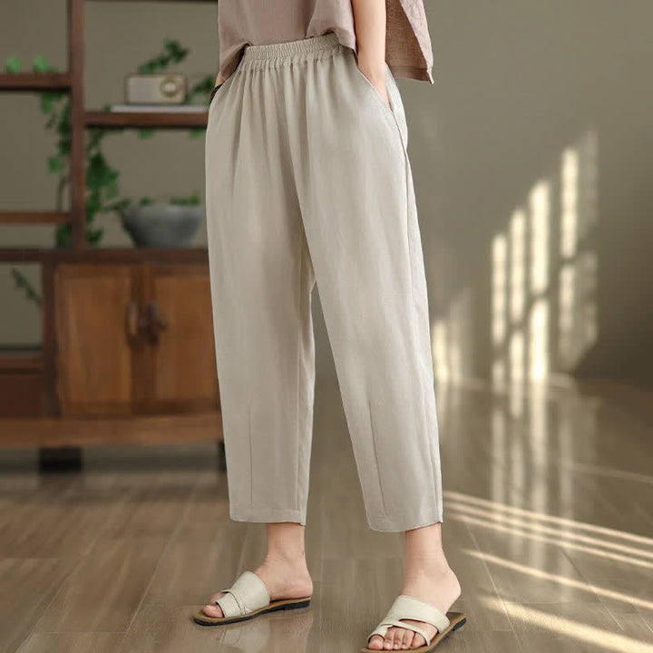 Buddha Stones Pantalon fuselé uni décontracté d'été pour femme avec poches - image 11