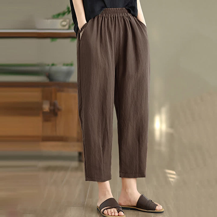 Buddha Stones Pantalon fuselé uni décontracté d'été pour femme avec poches - image 7