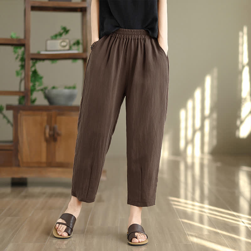 Buddha Stones Pantalon fuselé uni décontracté d'été pour femme avec poches - Terre de sienne - US8-10，UK/AU12-14，EU40-42 (2XL) - image 0