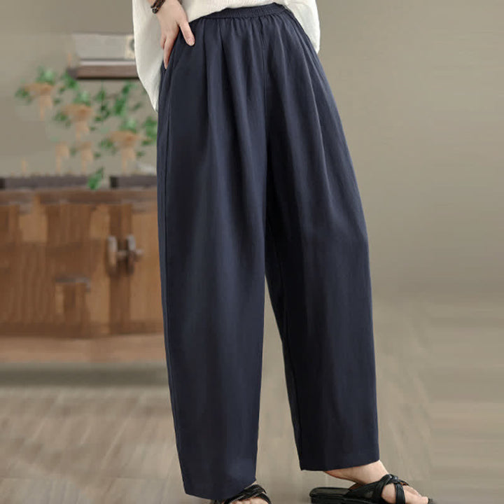 Buddha Stones Pantalon harem minimaliste plissé uni d'été pour femme avec poches - image 3
