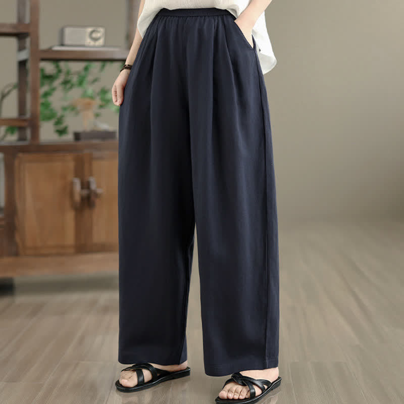 Buddha Stones Pantalon harem minimaliste plissé uni d'été pour femme avec poches - image 1