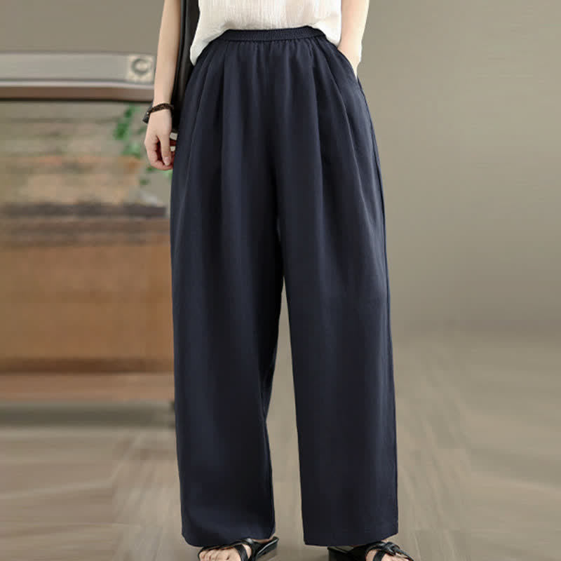 Buddha Stones Pantalon harem minimaliste plissé uni d'été pour femme avec poches - image 6