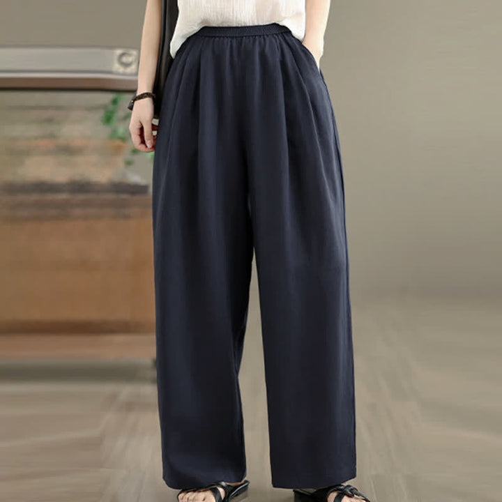Buddha Stones Pantalon harem minimaliste plissé uni d'été pour femme avec poches - image 6