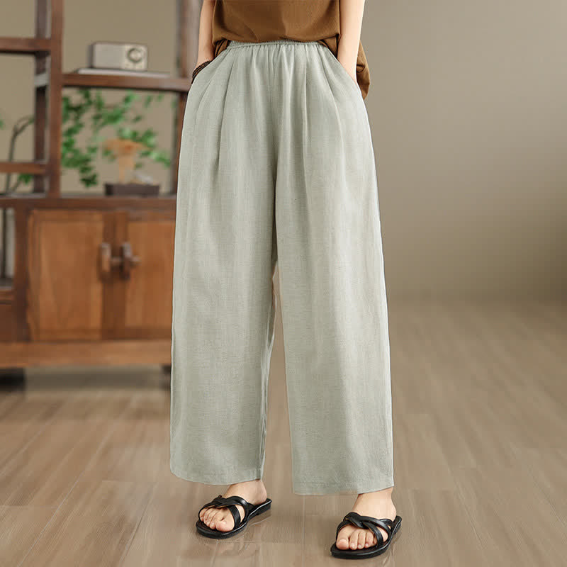 Buddha Stones Pantalon harem minimaliste plissé uni d'été pour femme avec poches - image 17