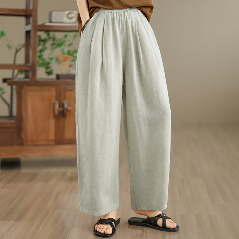 Buddha Stones Pantalon harem minimaliste plissé uni d'été pour femme avec poches - Beige - US8-10，UK/AU12-14，EU40-42 (2XL) - image 12