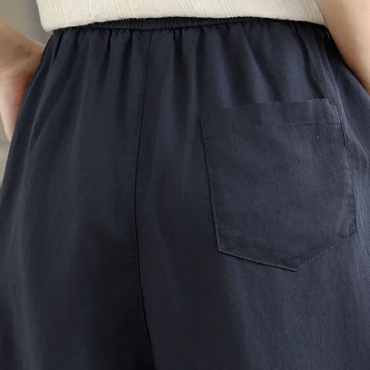 Buddha Stones Pantalon harem minimaliste plissé uni d'été pour femme avec poches - image 9