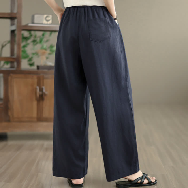 Buddha Stones Pantalon harem minimaliste plissé uni d'été pour femme avec poches - image 2
