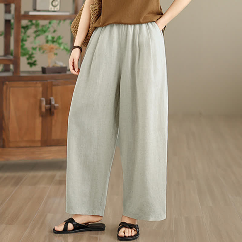 Buddha Stones Pantalon harem minimaliste plissé uni d'été pour femme avec poches - image 15