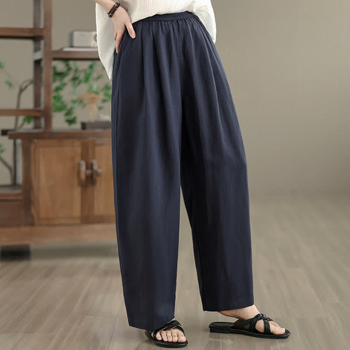 Buddha Stones Pantalon harem minimaliste plissé uni d'été pour femme avec poches - image 4