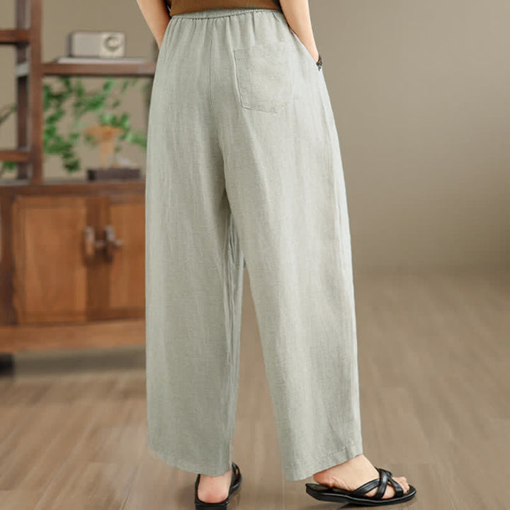 Buddha Stones Pantalon harem minimaliste plissé uni d'été pour femme avec poches - image 13