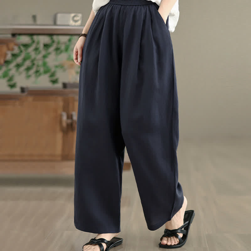 Buddha Stones Pantalon harem minimaliste plissé uni d'été pour femme avec poches - image 5
