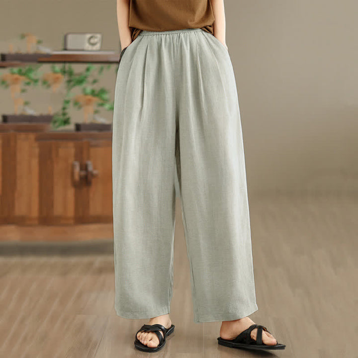Buddha Stones Pantalon harem minimaliste plissé uni d'été pour femme avec poches - image 16