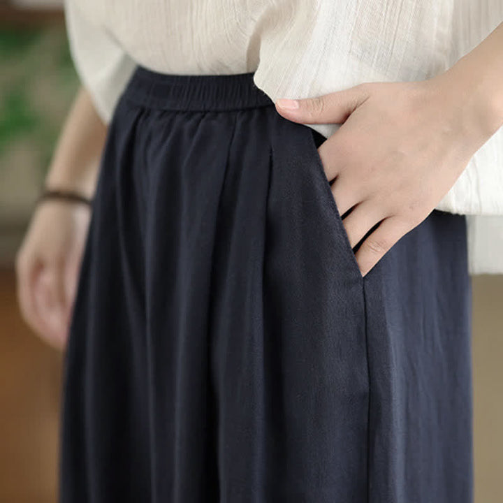 Buddha Stones Pantalon harem minimaliste plissé uni d'été pour femme avec poches - image 7