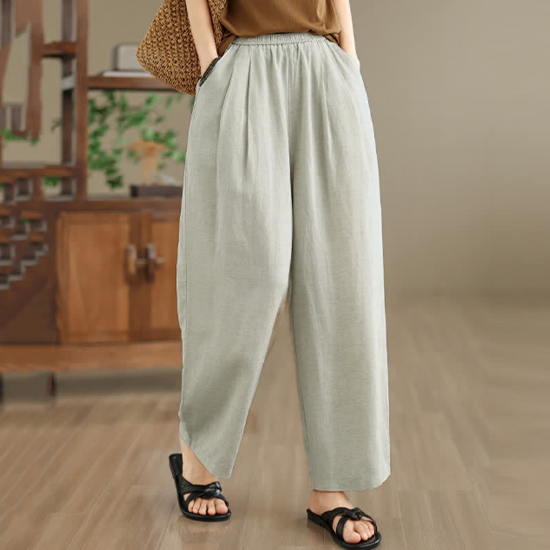 Buddha Stones Pantalon harem minimaliste plissé uni d'été pour femme avec poches - image 14
