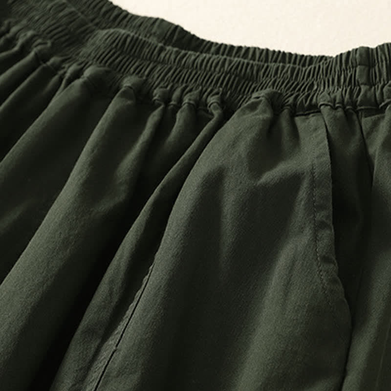 Buddha Stones Pantalon d'été décontracté pour femme, taille élastique, coupe fuselée, avec poches - image 1