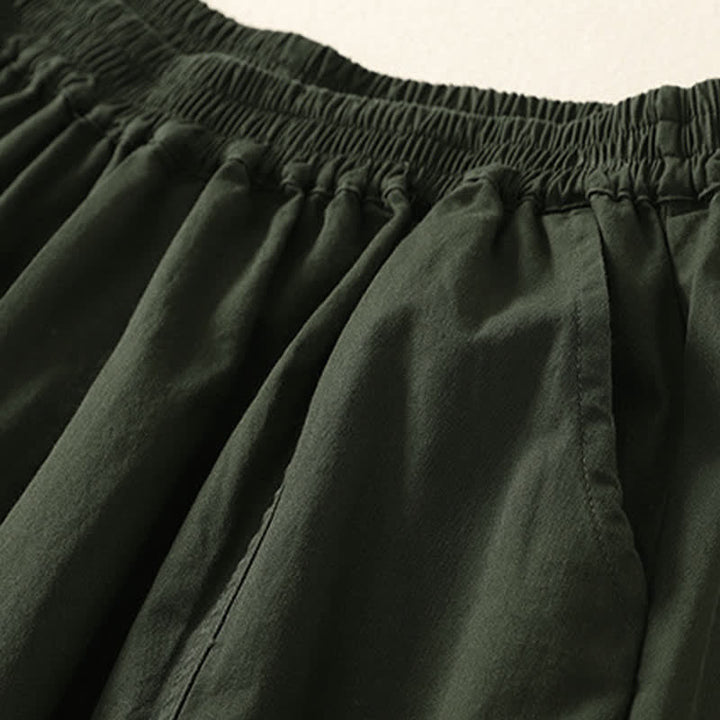 Buddha Stones Pantalon d'été décontracté pour femme, taille élastique, coupe fuselée, avec poches - image 1