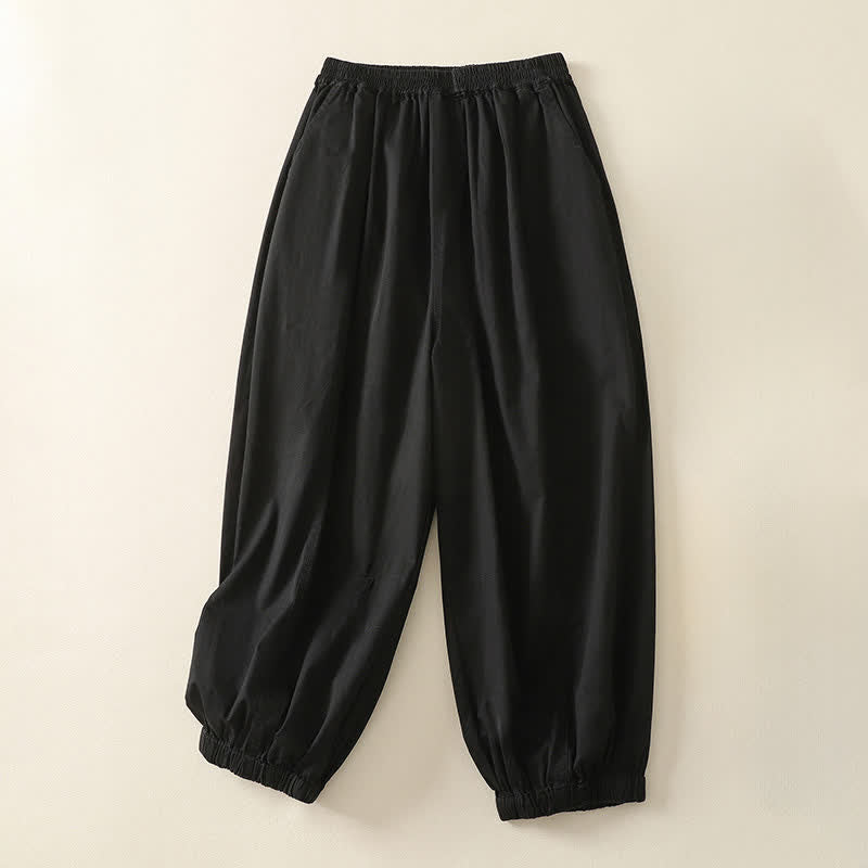 Buddha Stones Pantalon d'été décontracté pour femme, taille élastique, coupe fuselée, avec poches - Noir - US8-10，UK/AU12-14，EU40-42 (2XL) - image 5