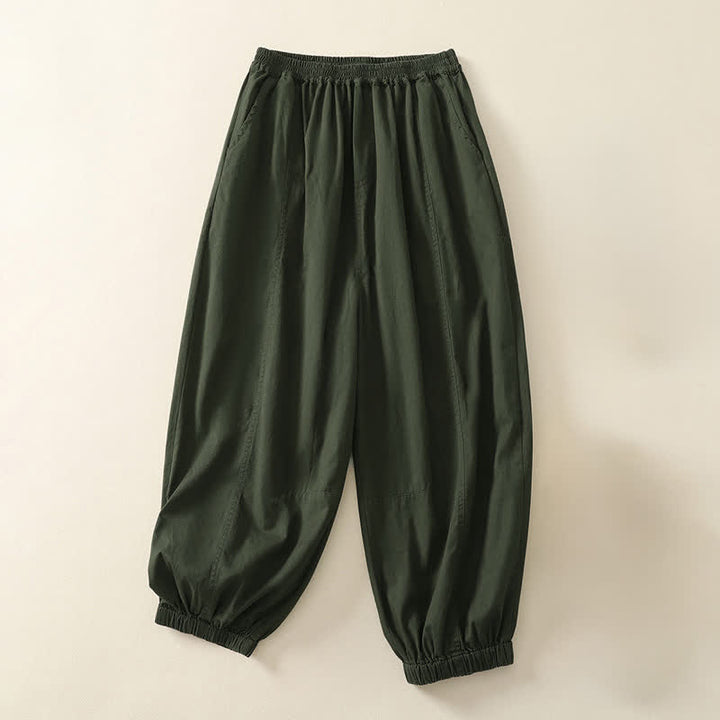 Buddha Stones Pantalon d'été décontracté pour femme, taille élastique, coupe fuselée, avec poches - Vert olive - US8-10，UK/AU12-14，EU40-42 (2XL) - image 0