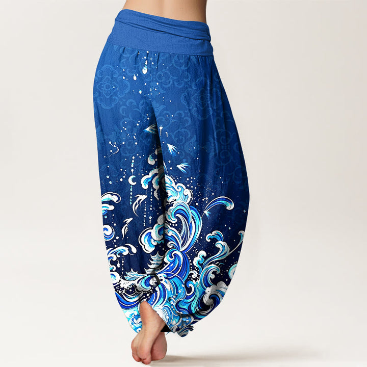 Buddha Stones Pantalon harem femme en pur coton à motif vagues dégradées et taille élastique - image 2