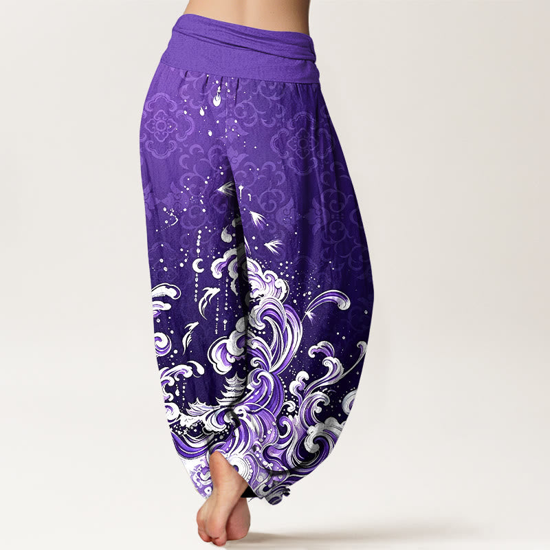 Buddha Stones Pantalon harem femme en pur coton à motif vagues dégradées et taille élastique - image 10