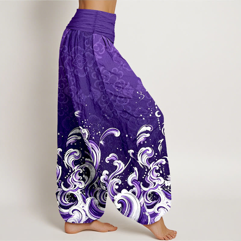 Buddha Stones Pantalon harem femme en pur coton à motif vagues dégradées et taille élastique - image 9