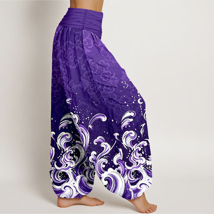 Buddha Stones Pantalon harem femme en pur coton à motif vagues dégradées et taille élastique - image 9