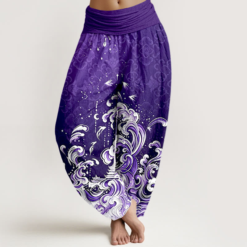 Buddha Stones Pantalon harem femme en pur coton à motif vagues dégradées et taille élastique - Violet - US16，UK/AU20，EU48 (3XL) - image 8